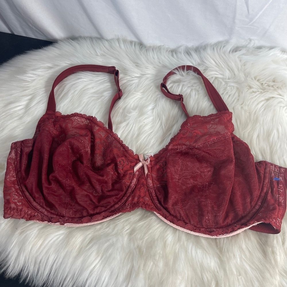 Cacique Wine Red Lace Full Coverage‎ Unlined Bra Sz 44DD
